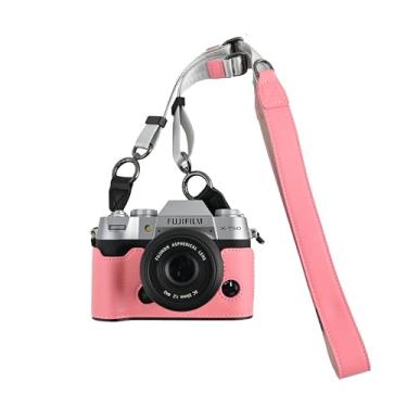 Imagem de Capa X-T50, capa BMAOLLONGB feita à mão de couro PU meia câmera versão abertura inferior para Fujifilm X-T50 XT50 com alça de pescoço (rosa)