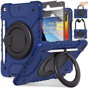 Imagem de Andnary Capa para iPad 9ª/8ª/7ª geração de 10,2 polegadas, capa resistente à prova de choque com alça de rotação de 360°, suporte/suporte de caneta/alça de ombro, capa infantil para iPad 2021/2020