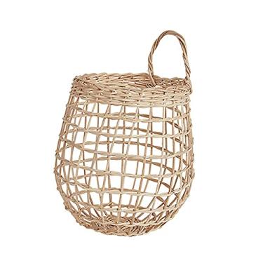 Imagem de Cesta de pendurar de vime tecida à mão, artigos de higiene pessoal, revistas, cestos de organização, decoração de flores e acessórios diários, decoração de parede para pendurar em casa (cor: 24 cm x