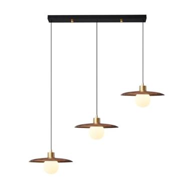 Imagem de BUUQSGKV Candeeiro lustre para sala de jantar, candeeiro suspenso ultrafino de nogueira com abajur de bola de cristal, acessório de iluminação G9, candeeiro suspenso retro americano, luzes pendentes