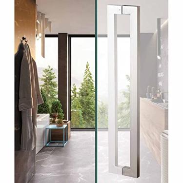 Imagem de Puxador de porta de vidro, puxadores de porta quadrados inoxidáveis com base longa nivelada, maçanetas de porta de entrada para porta de celeiro deslizante, portão, galpão, garagem (cor: ouro, tamanho