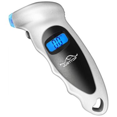 Imagem de Medidor de Pressão de Pneus Digital JUSTTOP, 150PSI 4 Configurações para Carros, Caminhões e Bicicletas, LCD Retroiluminado e Empunhadura
