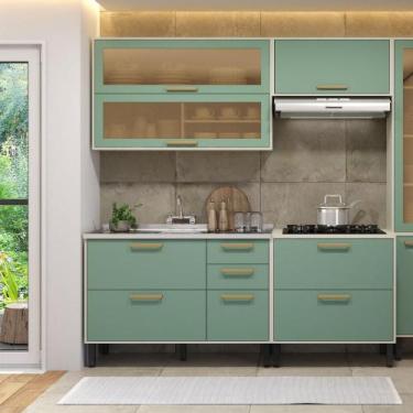 Imagem de Cozinha Compacta 4 Peças com Pia Bossa Nova Bertolini, Verde/Branco