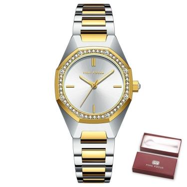Imagem de Relógio De Quartzo Feminino Mini Focus Mf0433l à Prova D'água Prata Ouro