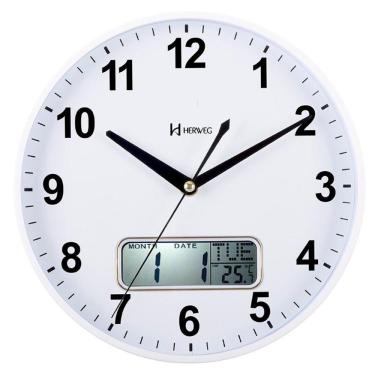Imagem de Relógio Parede Herweg 26 Cm Termômetro Silencioso Branco - Branco