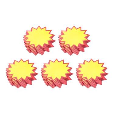 Imagem de Nossas 13 etiquetas de preço de placas de canto etiquetas de preço estrela 8,5 x 7,8 cm borda vermelha cor amarela para preços de vendas de varejo 50 peças