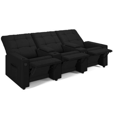 Imagem de Poltrona Do Papai Reclinável Cinema 3 Lugares Manual Baú Usb Haifa F05 Facto Preto - Lyam Decor
