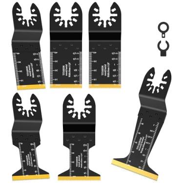Imagem de Conjunto de 6 lâminas de serra oscilantes de titânio, lâminas de corte multiferramentas de metal e madeira com adaptador universal - kits de lâminas multiferramentas de 3,4 cm/4,4 cm/6,5 cm para