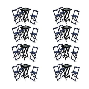 Imagem de Kit 8 Conjuntos De Mesa Bistrô Dobrável Jack Daniel's Com 3 Banquetas De Madeira Preta