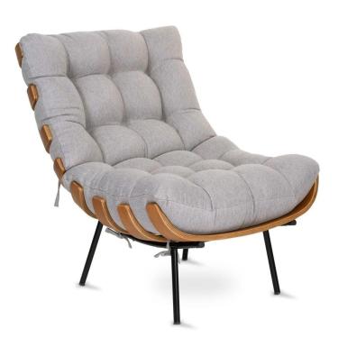 Imagem de Poltrona Costela Decorativa Sala De Estar Linho Cinza