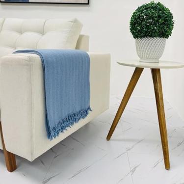 Imagem de Manta Protetora para Sofá Decorativa 240 x 180 - Tamanho Gigante Retrátil 100% Algodão com Franjas (Azul Bebe)