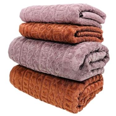 Imagem de Toalha de Banho Gigante, Jogo/Kit 4 Toalhas (2 Banho + 2 Rosto) Macia Algodão Luxo Barra Aveludada Alta Absorção(Sorvete de Uva + Telha)