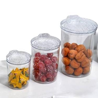 Imagem de Conjunto de 3 Potes Herméticos Redondos de Plástico Com Tampa para Armazenamento