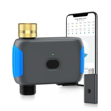 Imagem de Smartale Temporizador de irrigação WiFi, temporizador de mangueira Bluetooth inteligente, sistema de irrigação automática programável com aplicativo remoto, compatível com Alexa Google, rega para