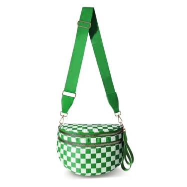Imagem de Jooniter Bolsa tiracolo de nylon quadriculada preta e branca transversal espaçosa, bolsa feminina espaçosa, Kelly Green quadriculada