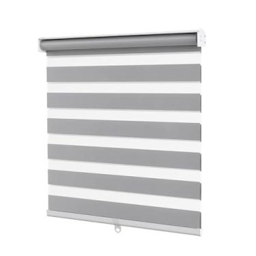 Imagem de CLAIREHAN Zebra Blinds Cortinas de rolo de privacidade para janela de controle de luz cinza e filtro de luz manual dia noite persianas de janela de camada dupla fácil de instalar, cinza, 94 cm L x 182