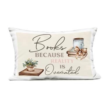 Imagem de Stupell Industries Books Because Reality Overrated Outdoor Printed Pillow, Design by Kim Allen