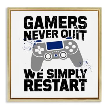 Imagem de Stupell Industries Simply Restart Gamer Motivation Gray Framed Floater Canvas Wall Art, design por Kim Allen, 18 x 18