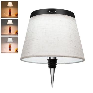 Imagem de Hoide Lâmpada de garrafa 2025 – Luzes de LED para garrafas de bebidas e vinho, abajur sem fio, luz superior de garrafa de uísque, kit de luz noturna de rolha de garrafa, tecido bege