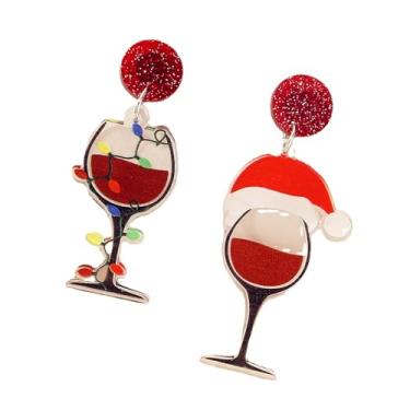Imagem de Brincos de acrílico de Natal, feitos à mão, engraçados, árvore de Natal, lâmpadas coloridas, copo de vinho tinto, caneca de cerveja, leve, chique, brincos pendentes para mulheres, Natal, festivais de