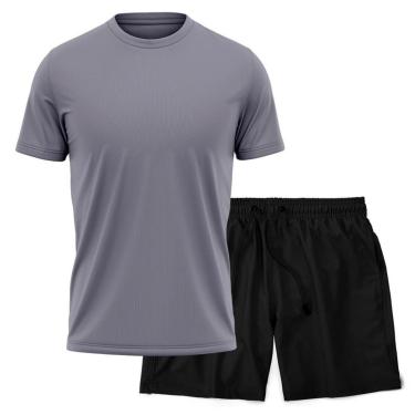 Imagem de Kit Short Praia Academia Passeio Treino Preto + Camiseta Manga Curta Masculina-Masculino