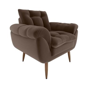 Imagem de Poltrona Decorativa Confortável Pés Em Madeira Maciça Xangai Veludo Marrom Matrix Veludo Marrom