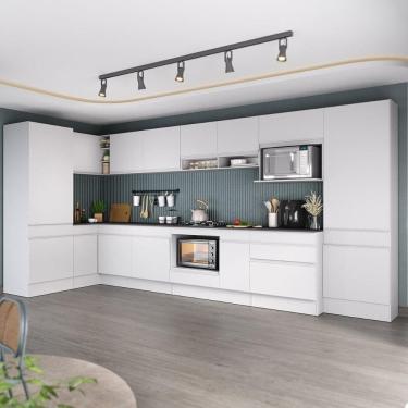 Imagem de Cozinha Modulada Completa Canto 409cm Com Rodapé E Balcão Para Cooktop Veneza Multimóveis Mp2304 Branco