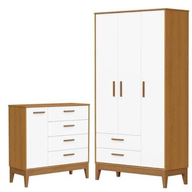 Imagem de Guarda Roupa Infantil Flip 3 Portas Com Cômoda Infantil Sapateira Flip Branco Acetinado Savana - Reller