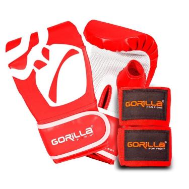Imagem de Kit Mma Boxe Muay Thai Luva Bate Saco Pro + Bandagem Elástica Fita Esportiva 3 Metros Gorilla-Unissex