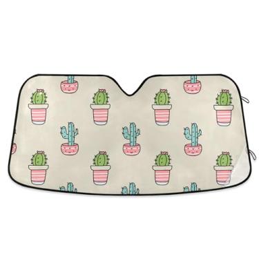 Imagem de SEHANY Pára-brisa de carro cacto planta verde para-sol dobrável janela frontal protetor de viseira solar para carro, SUV, caminhão - Mantenha o veículo fresco, 137 x 81,5 polegadas