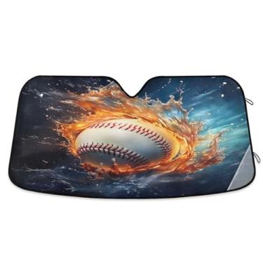 Imagem de ATTX Para-brisa de carro de bombeiro de água de beisebol 139.7 cm x 70.1 cm escudo solar universal com proteção UV, persiana de janela frontal automática dobrável para caminhões Sedans SUVs #496