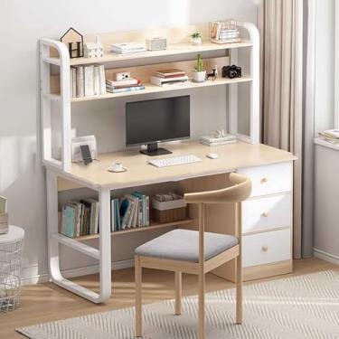 Imagem de Yadlan Kids Desk and Chair Set 10-12 Year Old Wooden, Children Table and Chair Set with Storage, Kids Study Desk with Bookshelf Hutch and Extra Storage Small Student Desk for Home Wood Color 120cm