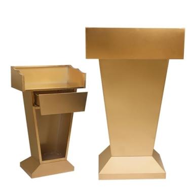 Imagem de Pódio de metal, mesa de pódio com gaveta, suporte de púlpito de igreja de aço inoxidável, pódio, à prova d'água e não enferruja, palestras e pódios com defletor alto para sala de aula, conferência