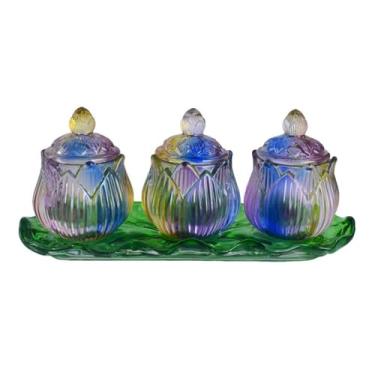 Imagem de FENNYYAR Copo de água benta com base de 3 peças Make Offerings To Buddha, 8,8 cm, 8,6 cm, esmalte colorido, lótus, copo de abastecimento de água, enfeite de vidro