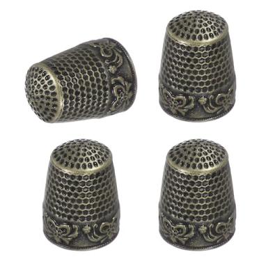 Imagem de PATIKIL Dedal de costura, 4 peças de dedais de metal para costura à mão, protetor de dedo, kit de suprimentos de artesanato, acessórios, bordado, à mão, ferramentas DIY, verde cobre