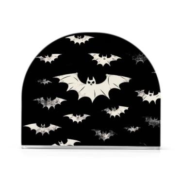 Imagem de JUZIHAI Morcegos de Halloween Porta-guardanapos preto e branco para mesa Dispensador de guardanapo de acrílico Suporte de lenço independente de mesa para cozinha sala de jantar bar festa decoração de