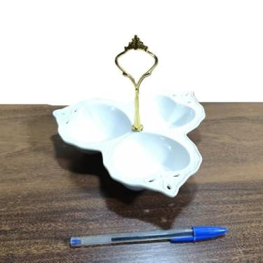 Imagem de Petisqueira Cerâmica Com Alça Dourada 3 Bojos 21x20x4cm 470g