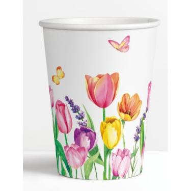Imagem de AnyDesign 50 peças de copos de papel tulipa 255 g copos de café descartáveis copo de festa floral para primavera verão casamento nupcial chá de bebê aniversário chá de festa suprimentos