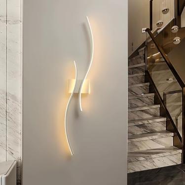 Imagem de Luminária de parede LED para interiores, aplique de parede longo em acrílico branco, 100 cm (39,4"), 25 W, 2800 lúmens, luz branca quente moderna (3000 K), ideal para quarto, sala de estar,