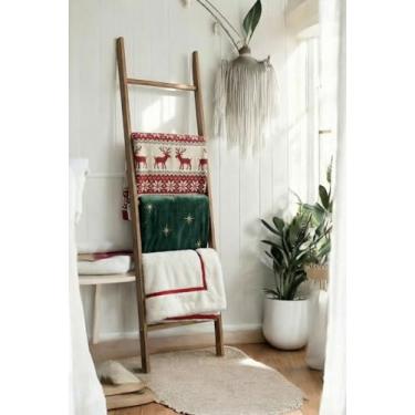 Imagem de Emir&Odin Escada de cobertor – Escada de cobertor de madeira com 5 níveis de 152 cm, decoração de sala de estar, prateleiras decorativas de parede, escada de cobertor de madeira para móveis de sala de