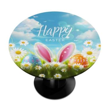 Imagem de oooJHooo Toalha de mesa redonda com elástico, coelhinho do ovo de Páscoa, toalhas de mesa redondas limpáveis, à prova d'água, capa circular para ambientes internos e externos, capa para sala de jantar