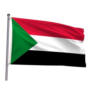 Imagem de Bandeira do Sudão 1,5 x 2,3 m Bandeira nacional de poliéster sudanês com 2 ilhós para decoração de festa de eventos temáticos patrióticos sudaneses (Sudão, 5 x 8FT)