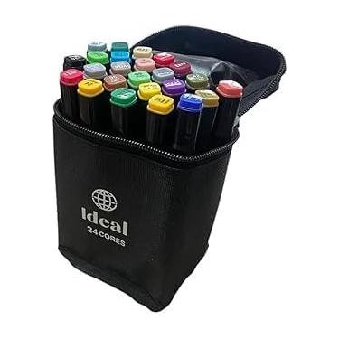 Imagem de Kit 24 Canetas Marcador Permanente Ponta Dupla Touch Coloridas para Desenho Profissional Escolar Infantil com Estojo Organizador Base Artista Canetinhas Hidrográficas Alcool Caneta para Colorir