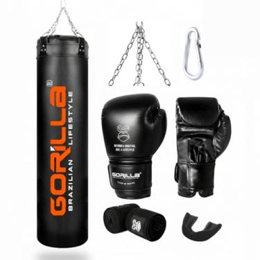 Imagem de Kit Boxe com Saco de Pancada 160cm, Luva de Boxe 12oz, Bandagem 3m e Protetor Bucal Simples - Gorilla