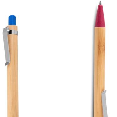 Imagem de Caneta Esferográfica Retrátil com Corpo de Bambu, Tinta Azul, Grip Antiderrapante, Kit com 10 Unidades, Estilo Executiva (Azul e Vermelho)