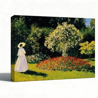 Imagem de Arte de parede em tela, pintura de jardim de flores impressionista, reprodução de pintura a óleo Claude Monet, paisagem botânica vintage giclée para sala de estar, quarto, escritório, decoração de