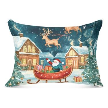 Imagem de Capa de almofada de Natal Papai Noel trenó felpudo com zíper King Queen tamanho padrão estampa animal casa cama, tamanho king, 50,8 cm x 101,6 cm