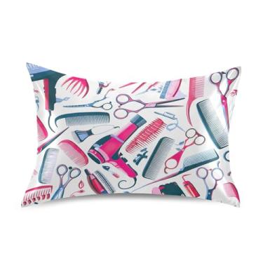 Imagem de Fronhas de cetim cool impressão arte refrescante King Queen padrão fronhas fronhas capa de travesseiro tamanho queen 76.2 cm x 50.8 cm rosa ferramentas de cabeleireiro branco