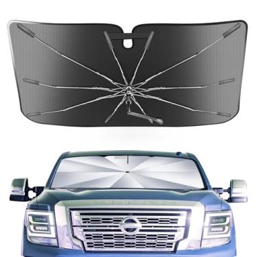 Imagem de Guarda-sol portátil para para-brisa Nissan Titan 2020-2024 2025 com bolsa de transporte, guarda-chuva compacto durável de cristal de gelo 2 em 1 UPF50+ proteção contra isolamento térmico UV para