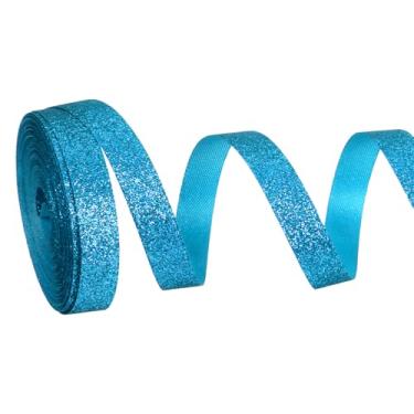 Imagem de PATIKIL Rolo de fita de glitter metálico, rolos de tecido de embrulho de presente de borda única para artesanato, buquê de casamento, festa de casamento, decoração de Natal, azul